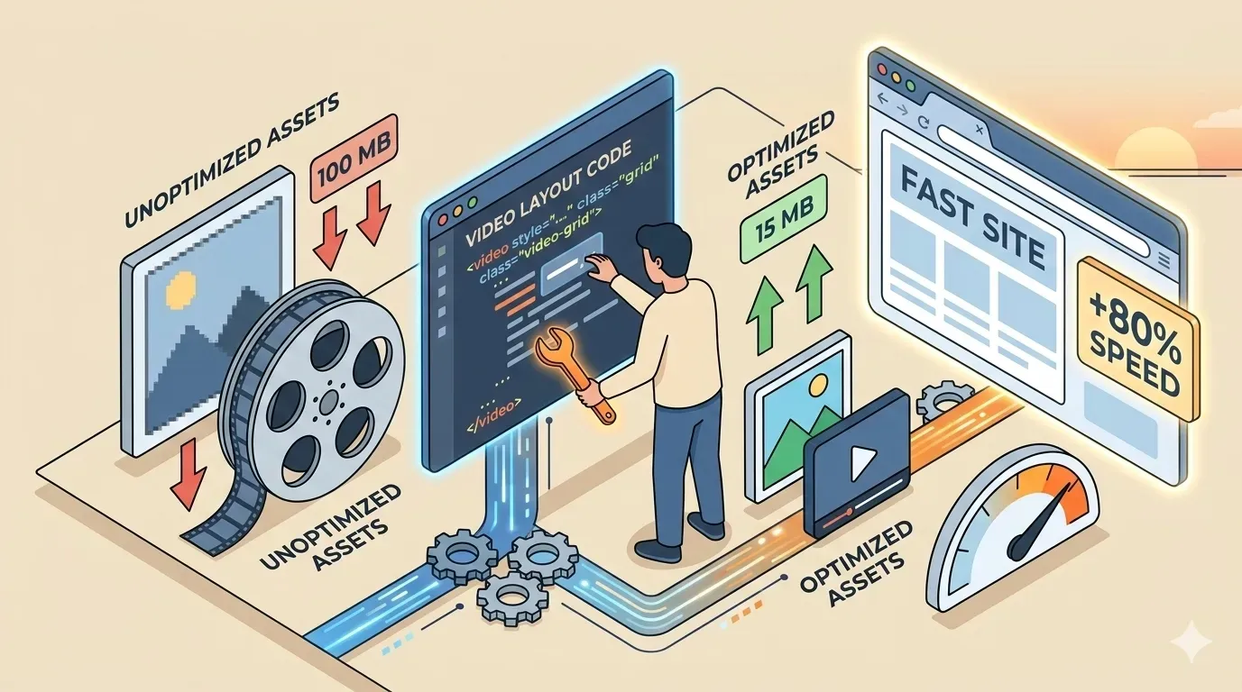 【网站提速】提升80% 网站加载速度：图片/视频提速实操 & 视频排版手搓代码分享
